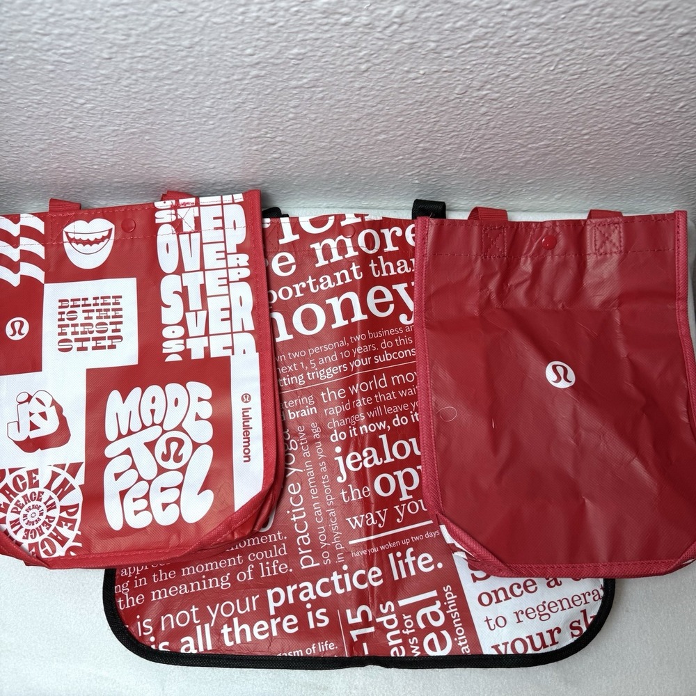 Lululemon Reusable Shopping Tote Bag Lot of 3 Large Small Bags Snap Close